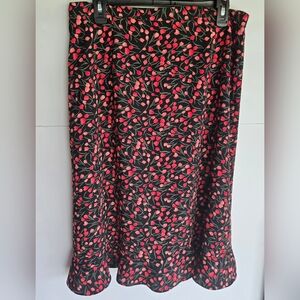 DRESSBARN Black and Red Floral Print Tulip design Midi Skirt